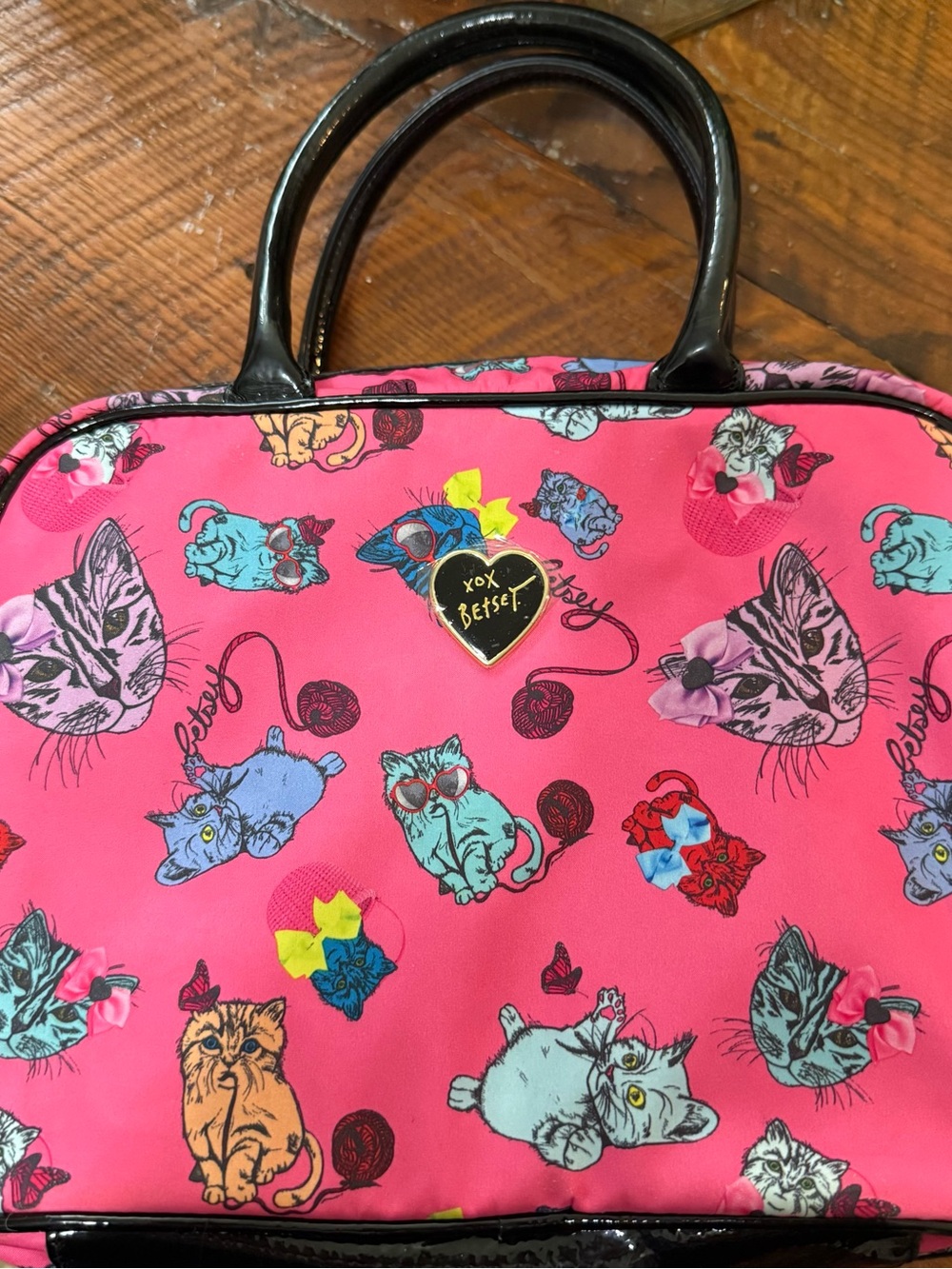 Betsey Johnson Pink Cat-Print Cosmetic/Travel Bag